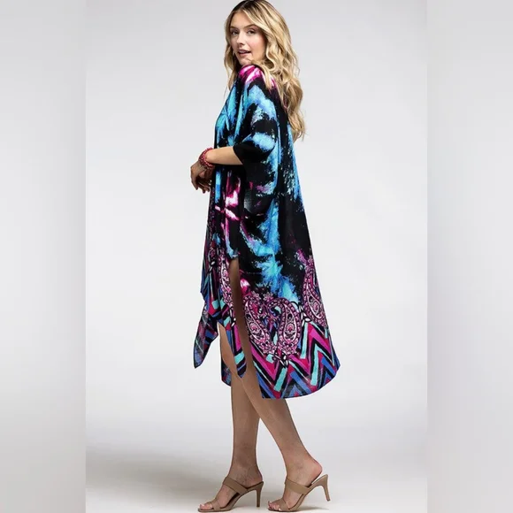 Vibrant Cosmic & Paisley Kimono - Psychedelic Colors - Lightweight Silky Fabric - Picture 6 of 6